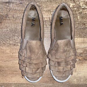Tan Ruffle Slip-Ons